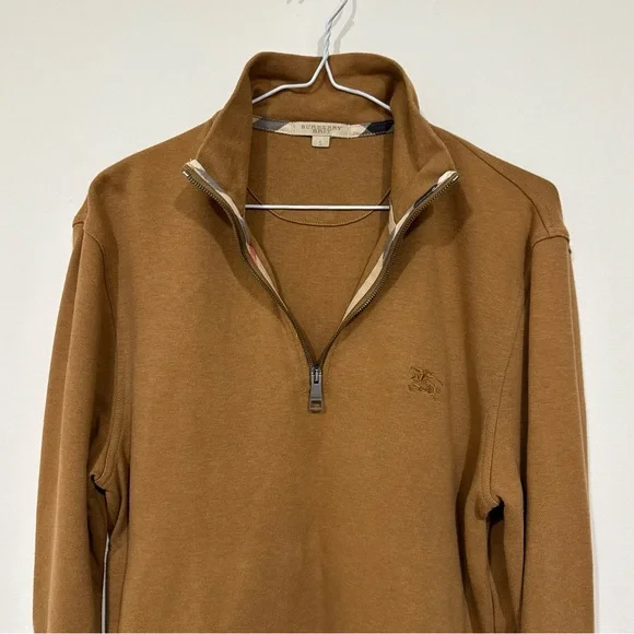 Burberry Brit Mens 1/4 Zip Sweatshirt Horse Logo Nova Check Trim Collar Size S - Picture 3 of 11